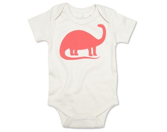 Organic Baby Clothes, Dinosaur Brontosaurus, Brontosaurus Shirt, Peach Dino, Dinosaur Baby Outfit, Gender Neutral Baby Gift