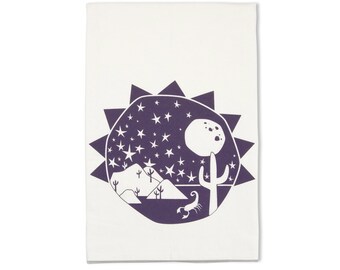 Desert Print Organic Tea Towel, Desert Cactus Kitchen, Moon & Stars Towel, Sun Towel, Eco Friendly Gift, Best Selling Items