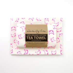 Kitty Tea Towel, Organic Cotton Tea Towel, Neon Pink Ink, Kitchen Towel with Cats, Screen Printed Towel, Cat Lover Gifts, Housewarming Gift