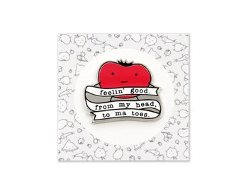 Emaille pin Feel Good tomaat, cadeau met grappige woordspeling