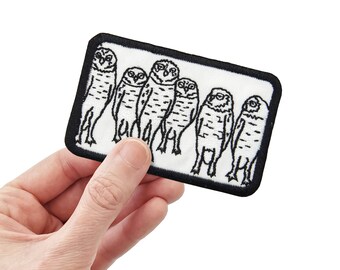 Burrowing Owls Embroidered Patch: Bird Illustration, Iron-On Applique