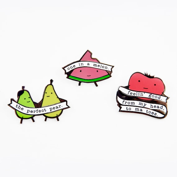 Funny Fruit Enamel Pin Set, Punny Kawaii Pins, Silver Finish - Etsy