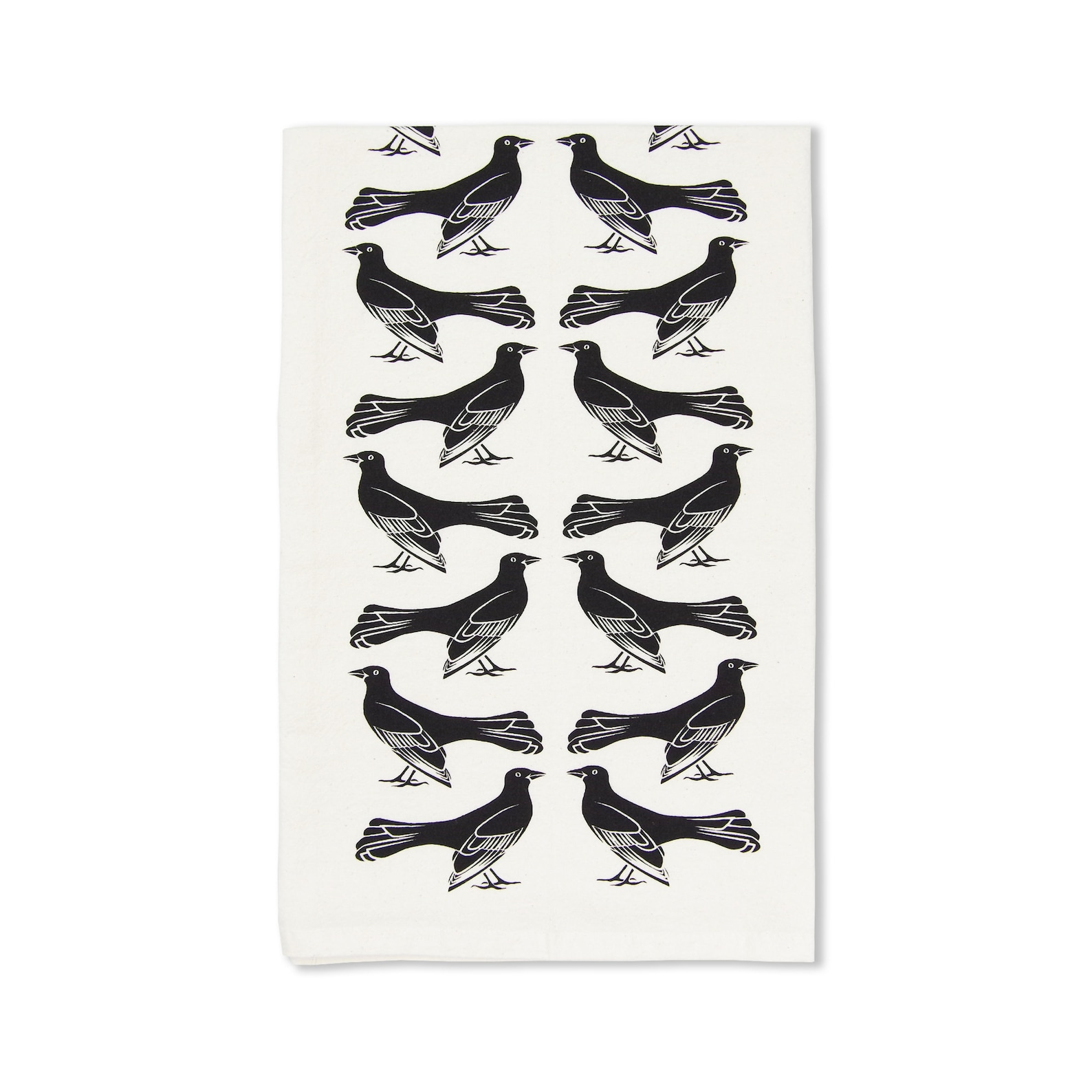 Grackle Bird Tea Towel, Organic Cotton Black and White Kitchen Decor