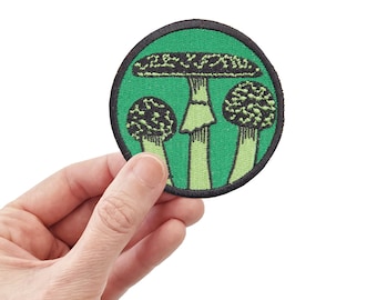 Green Mushrooms Embroidered Patch, Embroidered Iron On Patch, Mushroom Art Embroidery, Garden Patch, Cute Fungi Illustration, Circle Patch