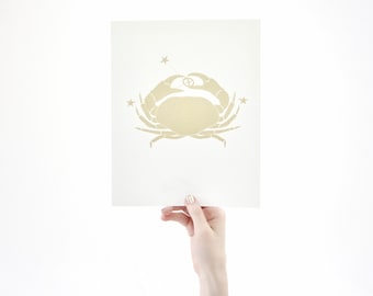 Cancer Horoscope Gift Constellation 8 x 10 Silk Screen Print - Hand Printed in Shimmery Gold - Unframed