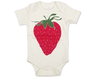 Strawberry Bodysuit, Organic Baby Clothes, Baby Strawberry Romper, Strawberry Baby, Strawberries Tee, Fruit Baby Clothes, Fruit Baby Gift