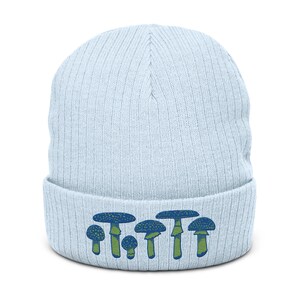Blue Mushrooms Ribbed knit beanie