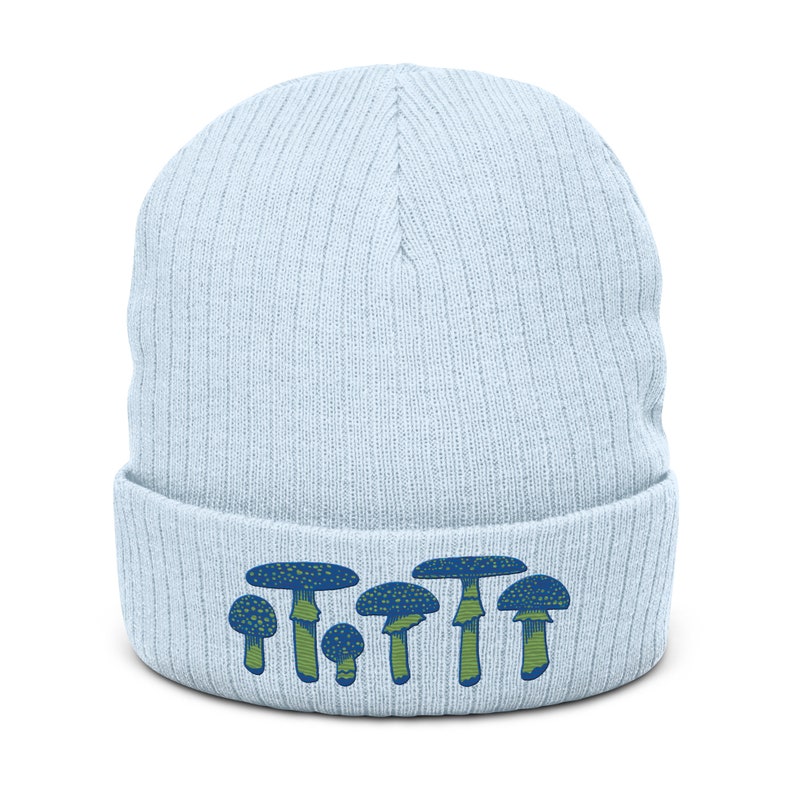 Blue Mushrooms Ribbed knit beanie