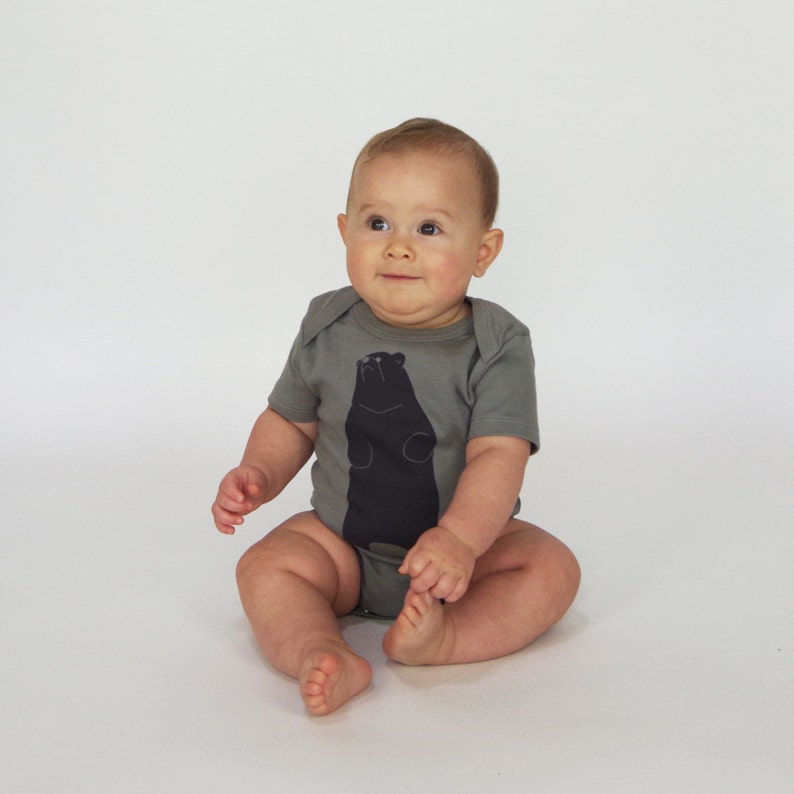 Gender Neutral Organic Cotton Baby Bear Bodysuit Unisex Clothes Hand Printed Clothing Little Brown Bear