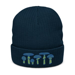 Blue Mushrooms Ribbed knit beanie