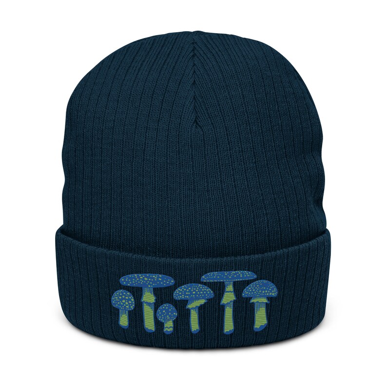 Blue Mushrooms Ribbed knit beanie