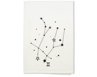 Biologische katoenen theedoek Gemini Constellation, astrologiecadeau
