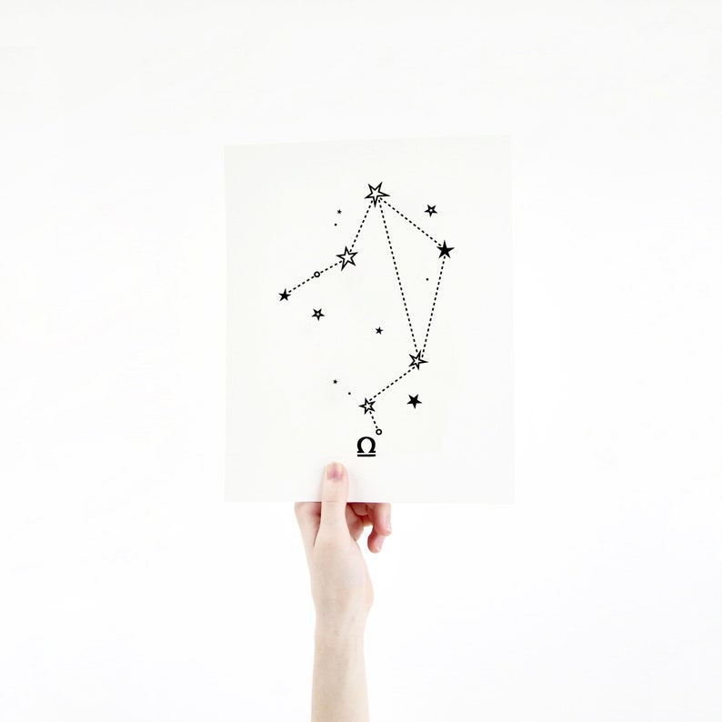 Libra Horoscope Gift Constellation 8 x 10 Silk Screen Print Hand Printed in Black Unframed image 1