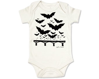 Organic Baby Clothes | Austin Texas Bats Over Congress Avenue Bridge | Screen Printed Bodysuit | Fair Trade Gender Neutral Gifts