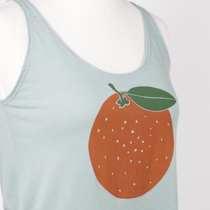 Citrus Orange Tank, Women&#39;s Citrus Shirt, Women&#39;s Scoop Neck Tops, Orange and Mint Green Tee, Ladies Tank Tops, Screen Printed Tank Top