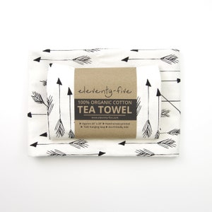 Arrows Tea Towel, Organic Cotton Tea Towel, Black Waterbased Ink, Arrow Pattern Kitchen Towel, Screen Printed Towel, Housewarming Gift