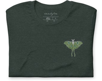 Luna Moth Embroidered Unisex Tee: Cotton Bug Shirt
