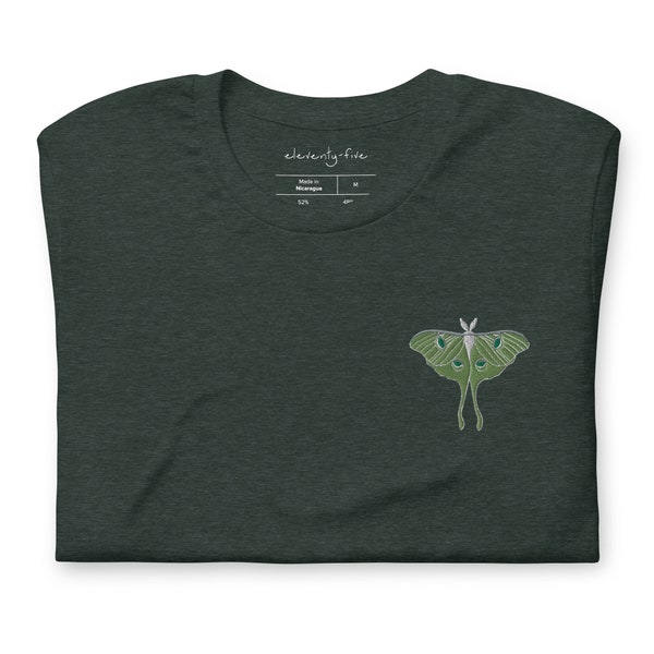 Luna Moth Embroidered Unisex Tee, Luna Moth Shirt, Moth Embroidery, Luna Moth Art, Cute Moth Tee, Luna Moth Gift, Embroidered Bug Shirt