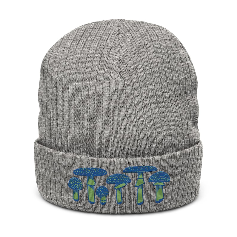 Blue Mushrooms Ribbed knit beanie