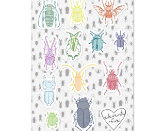 Beetle Sticker Sheet: Rainbow Insect Stickers, Nature Journal