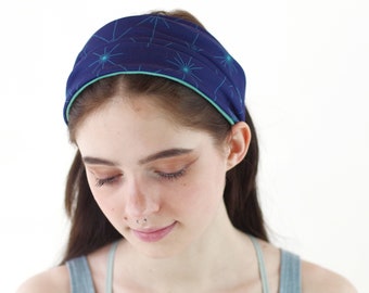 Women's Retro Lines Headband, Stretchy Headband, Wide Headband, Workout Headband, Yoga Headbands, Adult Boho Headband, Reversible Headband