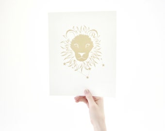 Leo Horoscope Gift Constellation 8 x 10 Silk Screen Print - Hand Printed in Shimmery Gold - Unframed