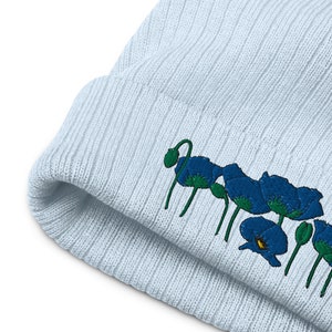 Blue Poppies Embroidered Recycled Beanie