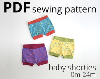 Patrón de costura para pantalones cortos de bebé para máquina overlock (descarga en PDF)