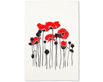 Poppies Tea Towel, Organic Tea Towel, Red Poppies, Poppy Gifts, Red Poppy, Poppy Kitchen, Screen Print Towels, Housewarming Gift, Floral