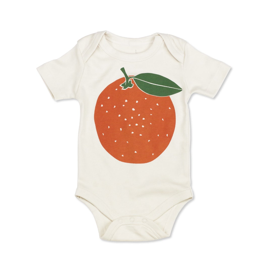 Orange Fruit Bodysuit, Organic Baby Clothes, Baby Citrus Romper, Orange