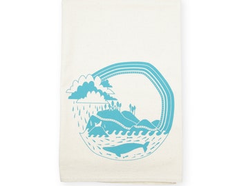 Theedoek van biologisch katoen walvis, decor Pacific Northwest Coastal