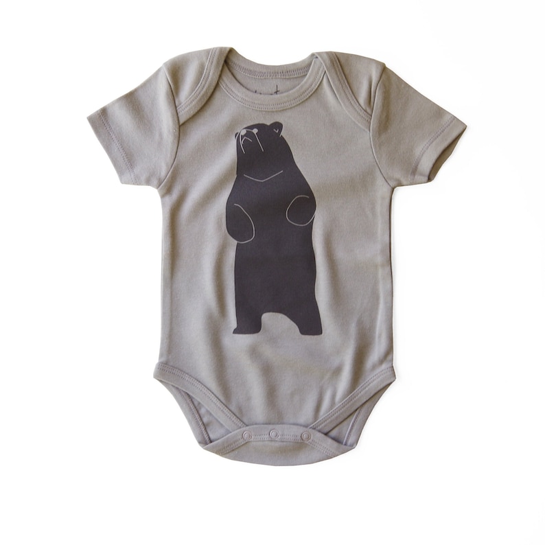 Gender Neutral Organic Cotton Baby Bear Bodysuit Unisex Clothes Hand Printed Clothing Little Brown Bear