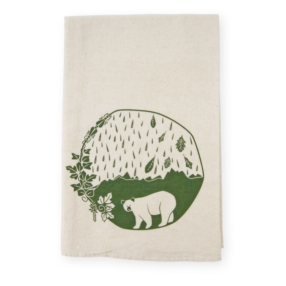 Winter Kitchen Dish Towel Flour Sack 100% Cotton Screen Printed Polar Bear 