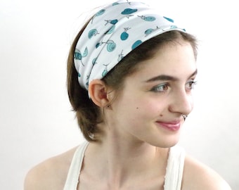 Women's Snails Headband, Stretchy Headband, Wide Headband, Workout Headband, Yoga Headbands, Adult Headband, Boho Style, Reversible Headband