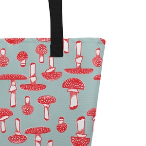 Red Mushrooms Large Tote Bag, Mushroom Beach Tote, Cute Hip Bag, Toadstool Mushroom Bag, Travel Bag, Grocery Bag, Farmers Market Tote image 4