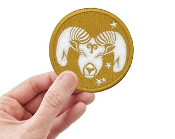 Aries Embroidered Iron-On Patch: Gold Zodiac Astrology Gift