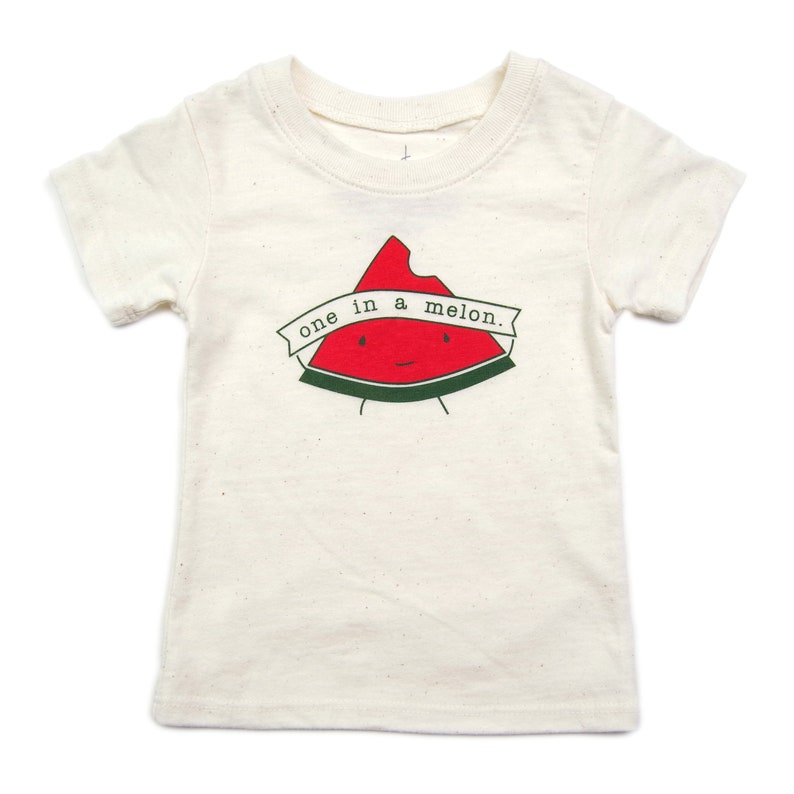 Organic Kids Clothes, One in a Melon, Kids Watermelon Tee, Screen Printed Tee, Funny Shirt for Kids, Watermelon Kids, Shirts with Sayings image 1