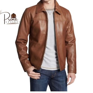 Blouson motard en cuir d'agneau véritable pour homme | Manteau en cuir de moto coupe slim Cafe Racer | Veste en cuir souple faite main pour lui