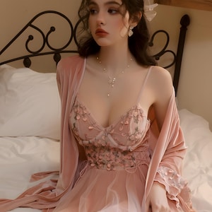 Light Pink Embroidered Nightdress & Robe Set – LoungeLuxCreations