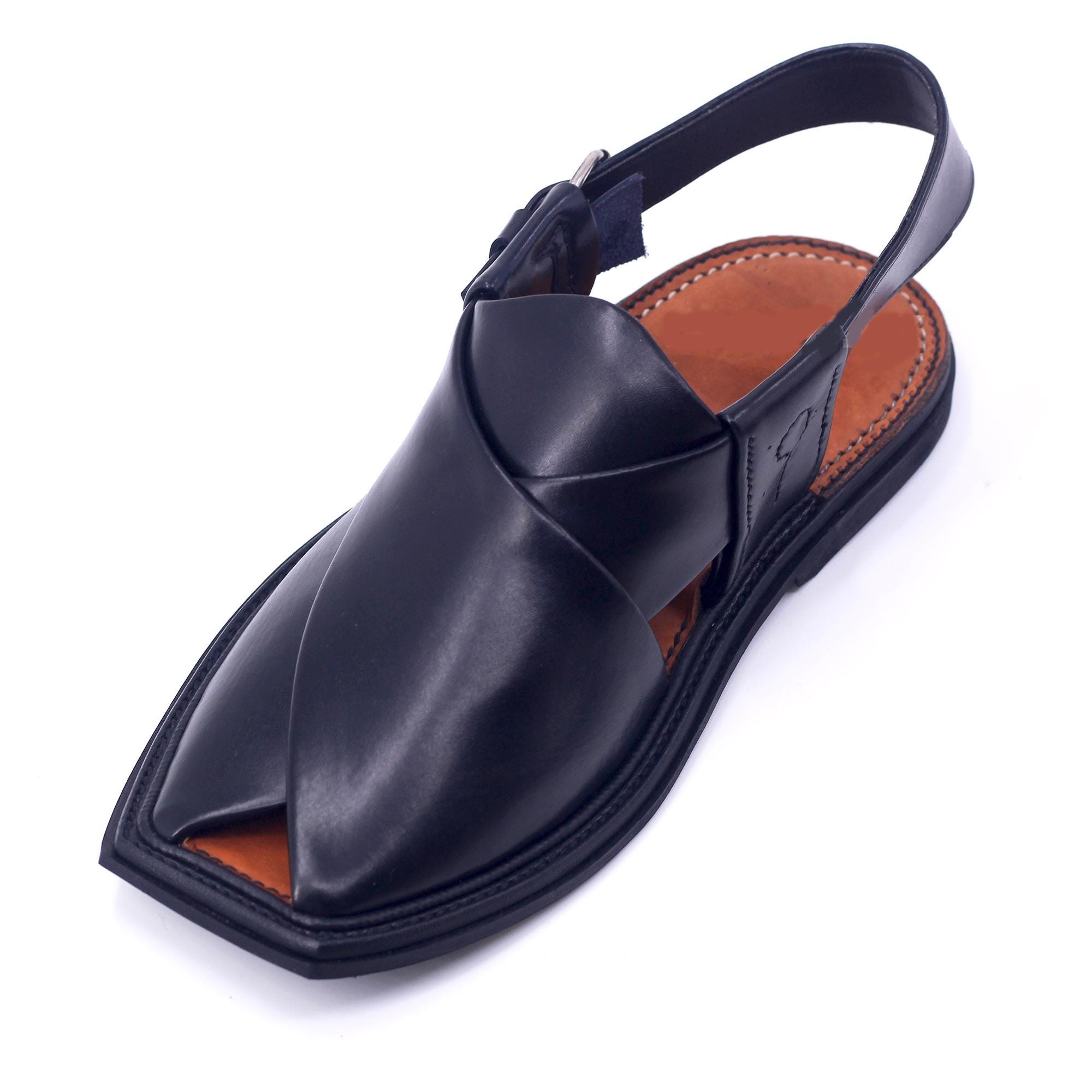 Peshawari Handmade Charsadda Chappal Black Genuine Leather 