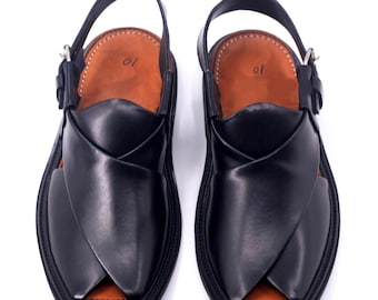 Peshawari Handmade Charsadda Chappal Black Genuine Leather