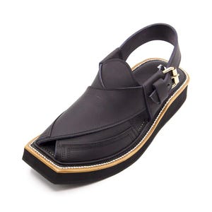 プレミアム ブラック マット レザー Kaptaan Chappal