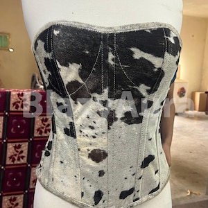 Handmade Cowhide Leather Steel Boned Corset: Overbust Waist Trainer