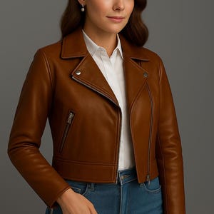 ゆっけ✨ real leather jacket brown y2k BEAUDRM Women's Y2K PU Leather Jackets Oversized Vintage