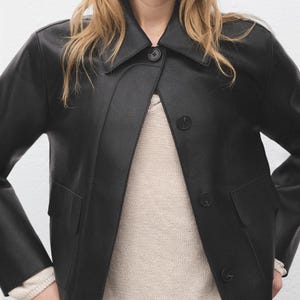Womens Black Genuine Leather Jacket with Front Pockets – Classic Moto Style