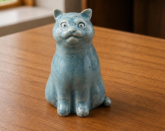 Ceramic Cat Tea Pet Handmade Figurine, Cute Clay Cat Statue, Gongfu Tea Companion, Lucky Cat Decor, Unique Gift for Tea Lovers