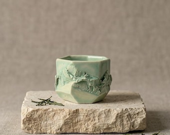 Artisan Matcha Cup With Handle, Handmade Ceramic Tea Bowl, Japanese Inspired Pottery Mug, Unique Luxury Gift, 75 ml