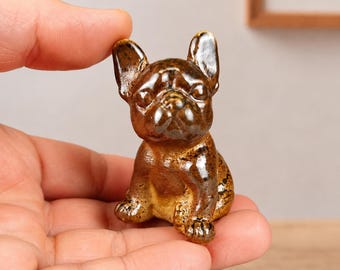 Wood Fired Bulldog Figurine, Handmade Ceramic Dog Sculpture Rustic Decor