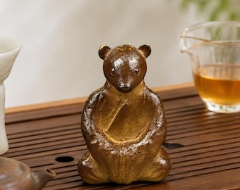 Wood Fired Bear Figurine, Handmade Ceramic Animal Sculpture Rustic Decor