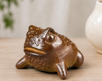 Wood Fired Frog Figurine, Handmade Ceramic Animal Sculpture Rustic Decor